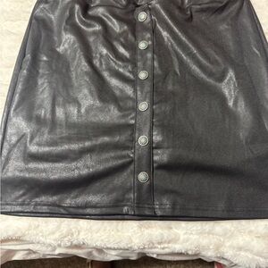 Black Button-Front Leather Skirt